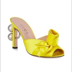 GUCCI Shawana Satin Flower Slide Heels Sandals